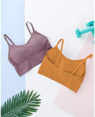 LASSIEGARB Women Bralette Lightly Padded Bra(Black, Brown)