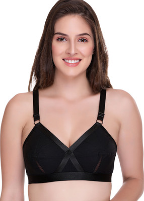 SONA by PERFECTO Women's Perfecto Cotton Full Coverage Plus Size Non-Padded Wirefree Everyday Bra Women Full Coverage Non Padded Bra(Black)