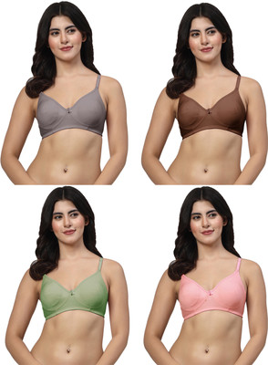 LILY Women T-Shirt Non Padded Bra(Brown, Grey, Pink, Green)