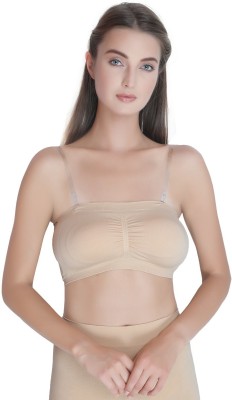 PLUMBURY Padded Seamless Strapless Multi-Way Bra Women Bandeau/Tube Lightly Padded Bra(Beige)