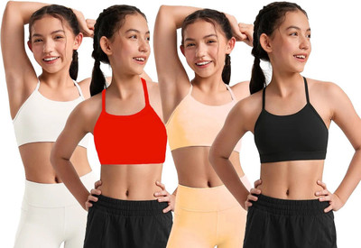 texello 5_AIR_WRedCB Girls non padded beginner sports bra Girls Training/Beginners Non Padded Bra(Multicolor)