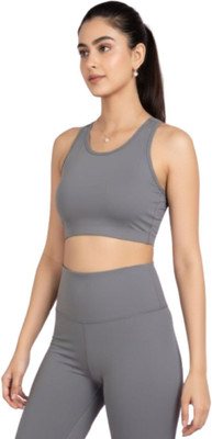RECED women sports bra fabric lycra soft comfortable full coverage running workout Women Sports Non Padded Bra(Grey)