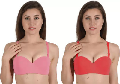 youandme Half Cup Invisible Bra Women Balconette Lightly Padded Bra(Pink, Red)