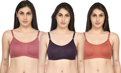 ASHMIRAS Pack of 3 Women Sports Non Padded Bra(Pink, Purple, Brown)