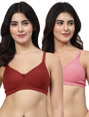LILY Axela Moulded Double Layered Women Full Coverage Non Padded Bra(Maroon, Pink)