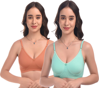 elina Women T-Shirt Non Padded Bra(Gold, Light Green)