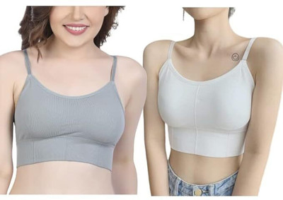 NSUSU Women Cami Bra Heavily Padded Bra Women Cami Bra Lightly Padded Bra(Grey, White)