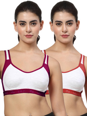 LILY Strops999 Women Sports Non Padded Bra(Purple, Maroon)