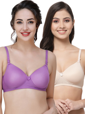 COLLEGE GIRL Hellopad ComboPO2 Women T-Shirt Lightly Padded Bra(Purple, Beige)