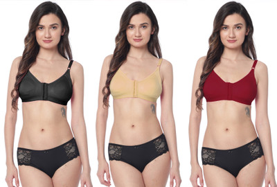 Shophousses Women's Super PC Cotton Lycra Free Size Non Padded Front Hook Bra Women Everyday Non Padded Bra(Black, Gold, Maroon)