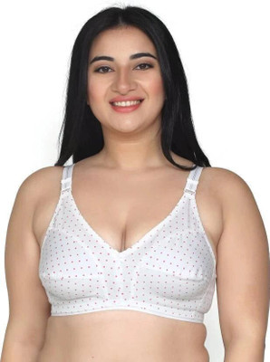 Chic Hook Polka Dots cotton double fabric Minimizer Non Padded full coverage plus size Bra Women Minimizer Non Padded Bra(White)