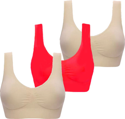 Dwinky Women Sports Non Padded Bra(Red, Beige)