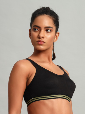 Makazio Women Sports Non Padded Bra(Black, Beige)