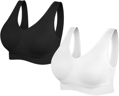 ZEEMBOOLI AMHAIR206 Women Sports Non Padded Bra(Black, White)