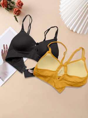 NAGARVEL CREATION H/309-BLK/YLLW-P02-34 Women Push-up Lightly Padded Bra(Multicolor)
