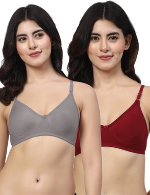 LILY ayir Women T-Shirt Non Padded Bra(Grey, Maroon)