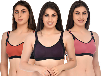 ASHMIRAS Pack of 3 Women Sports Non Padded Bra(Orange, Pink, Purple)