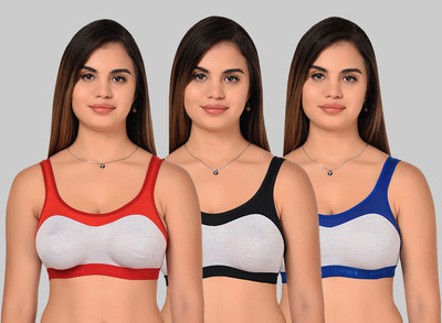 Lady One Women Sports Non Padded Bra(Black, Red, Blue)