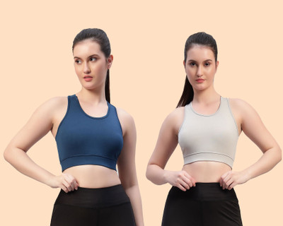 Chicaria Women Racerback Sports Bra Non Padded & Wirefree Women Sports Non Padded Bra(Blue, Grey)
