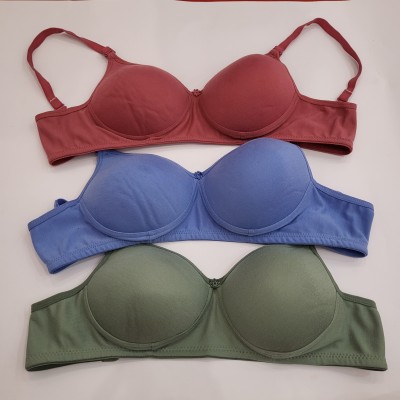 X-WELL Women Everyday Lightly Padded Bra(Green, Brown, Light Blue)