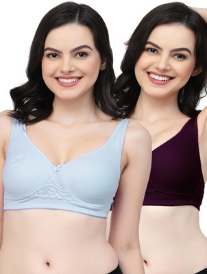 COLLEGE GIRL CG1214 Double Layered Women T-Shirt Non Padded Bra(Light Blue, Purple)