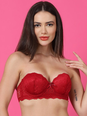 PrettyCat PrettyCat Women Underwire Balconette Lace Bra Women Balconette Lightly Padded Bra(Maroon)