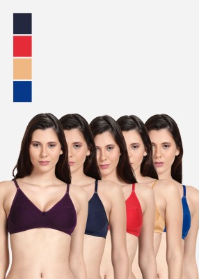 Shyle Shyle Non Padded Seamed Casual Bra-Multicolor(Pack of 5) Women Everyday Non Padded Bra(Dark Blue, Red, Blue, Beige, Purple)