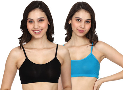 zoxen Women Cami Bra Non Padded Bra(Black, Light Blue)