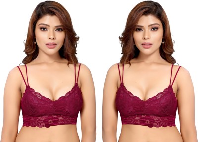 VarniEcom Women's Net Free Size Lightly Padded Chami Bra For Everyday Wear Women Everyday Lightly Padded Bra(Maroon)