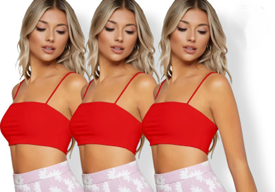 SHOWSTOPPER HUB Pack of 3 Women's Spaghetti Strap Sleeveless Cropped Cami Top Women Everyday Lightly Padded Bra(Red)