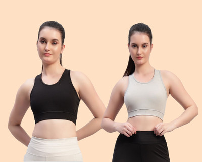 Chicaria Women Racerback Sports Bra Non Padded & Wirefree Women Sports Non Padded Bra(Black, Grey)