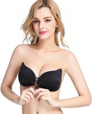 RASHARSH Kiss Self Adhesive Strapless Backless Bra for Women Reusable Silicone Bra size-B Women Push-up Lightly Padded Bra(Brown, Black)
