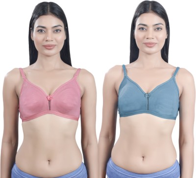 STREET WING Non-Padded Non-Wired Bra Women Full Coverage Non Padded Bra(Pink, Blue)