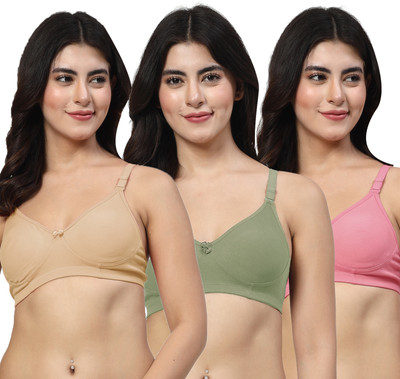 LILY Axela Moulded Double Layered Women T-Shirt Non Padded Bra(Beige, Green, Pink)