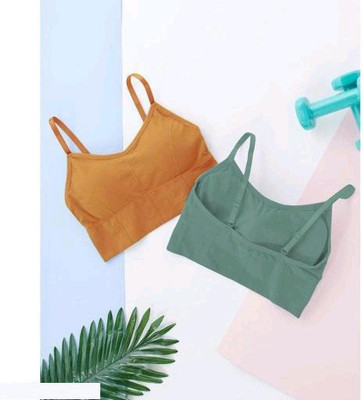 Rugleyne Women bra Cotton bra Women Cami Bra Lightly Padded Bra(Yellow, Green)