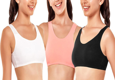 BRAAFEE Pack of 3 Girls Stretchable Cotton sports non padded seamless sports gym bra Girls Sports Non Padded Bra(Multicolor)