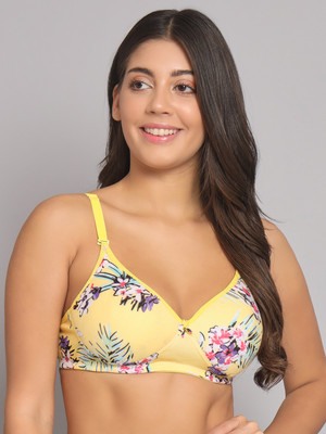 Dulcinea Multi Print Padded Underwired Bra for girls and women Women Full Coverage Heavily Padded Bra(Yellow)