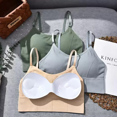 VS Beauti VS Beauti Women's Bralette Lightly Padded Sports Bra Gym Wear Women Sports Lightly Padded Bra(Dark Green, Grey, Beige)