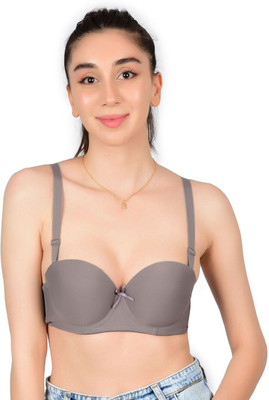 Bare Dezire Lightly Padded Cotton Blend Balconette Bra For Women (Grey) Women Balconette Lightly Padded Bra(Grey)