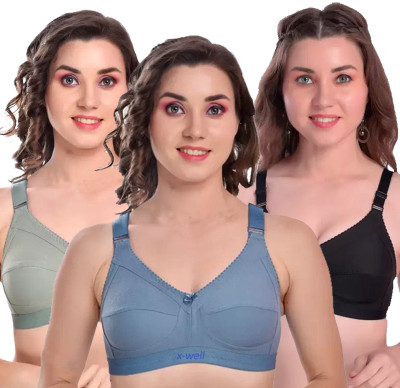 X-WELL Women Everyday Non Padded Bra(Grey, Light Green, Black)