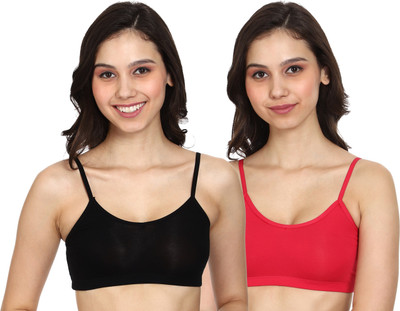 zoxen Women Cami Bra Non Padded Bra(Black, Red)