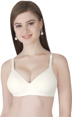 Joomie Joomie Seamless Medium Padded Full Coverage Cotton Rich Padded T-Shirt Bra Women Push-up Lightly Padded Bra(White)