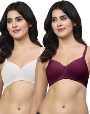 LILY Dapyklis Women T-Shirt Lightly Padded Bra(White, Purple)