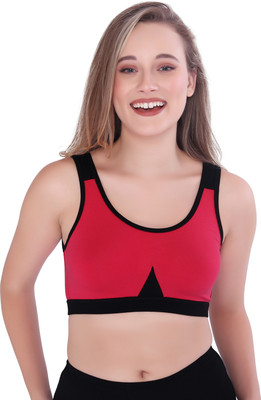 Fashion Doodle Women’s Full Coverage Sports Bra – Slip-On, Wirefree with Removable Pads Women Full Coverage Lightly Padded Bra(Red)