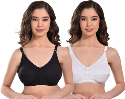 REAL SIGN ZEENATH COTTON COMBO PACK 2 PCS WHITE & BLACK Women Full Coverage Non Padded Bra(White, Black)