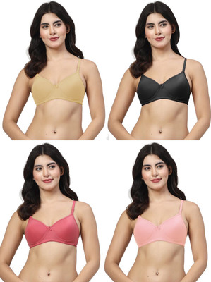 LILY maofcigam Women T-Shirt Lightly Padded Bra(Beige, Black, Pink, Pink)