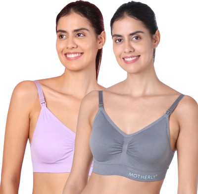 motherly Breastfeeding Nursing Bras for Women with Removable Pads Women Maternity/Nursing Lightly Padded Bra(Blue, Purple)