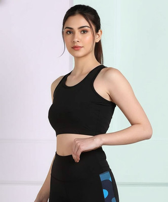 RECED Fabric lycrambras full coverage soft comfortable innerwear gym Women Sports Non Padded Bra(Black)