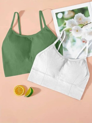 Youblu Women T-Shirt Lightly Padded Bra(Green, White)