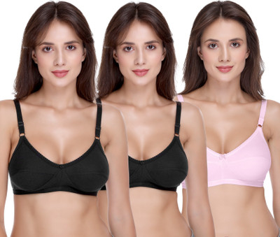 SONA H-04 full coverage seamed non padded bra Women Full Coverage Non Padded Bra(Black, Pink)